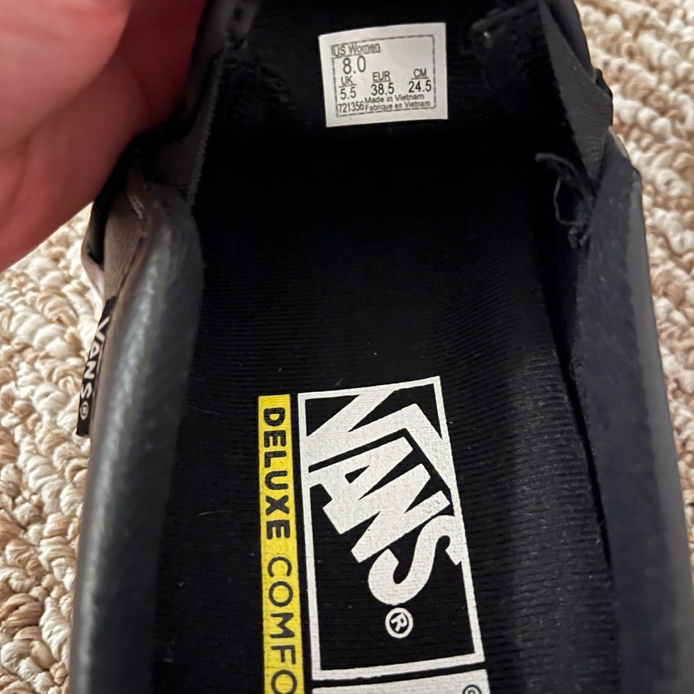 Black Leather Slip-on Vans Deluxe Comfort Ortholite Size 8